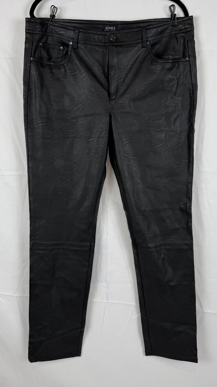 Jones New York Pants Black Faux Leather High Rise Straight Leg Size 14